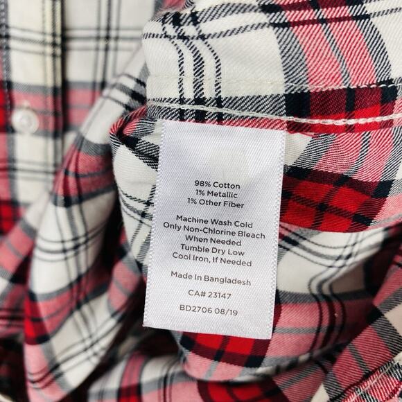 Talbots Size Large Plaid Long Sleeve Button Shirt Top Red Cotton Blend - Picture 4 of 4